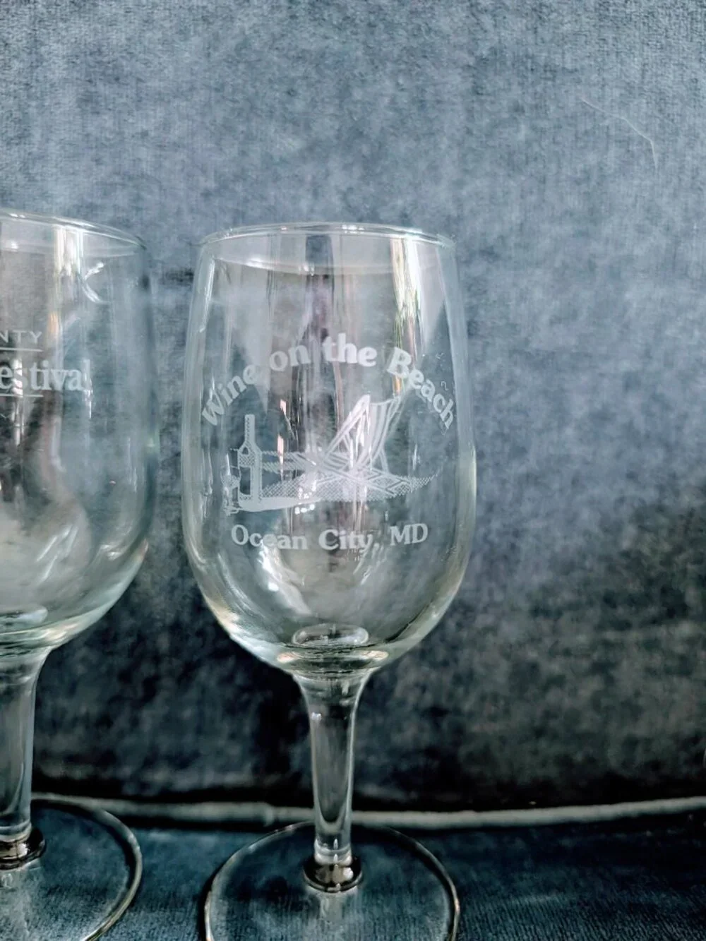 Set of 2 Ocean City MD Salisbury Wine Festival Souvenir Etched Wine Glasses MD